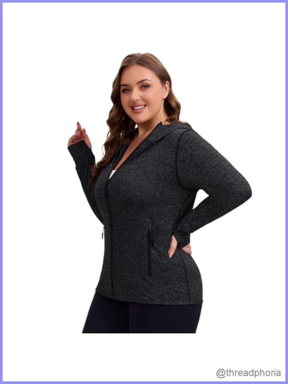 Plus Size Full Zip Workout Jacket with Thumb Holes